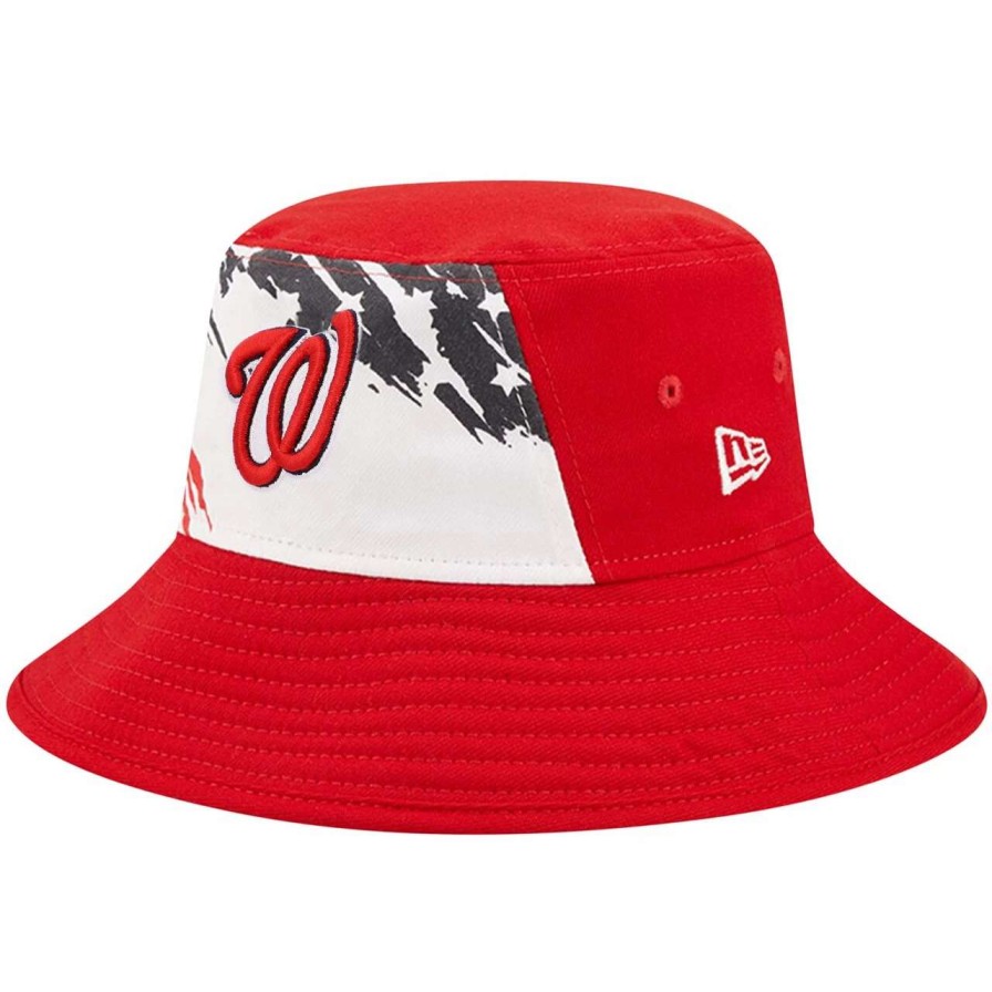 Team * | Men'S Washington Nationals New Era Red 2022 4Th Of July Bucket Hat