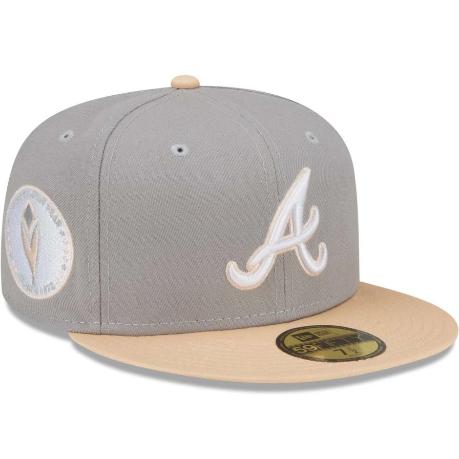 Team * | Men'S Atlanta Braves New Era Gray/Peach Purple Undervisor 59Fifty Fitted Hat