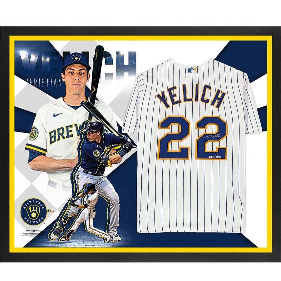 Collectibles & Memorabilia * | Autographed Milwaukee Brewers Christian Yelich Fanatics Authentic Framed Majestic Pinstripe Replica Jersey Collage