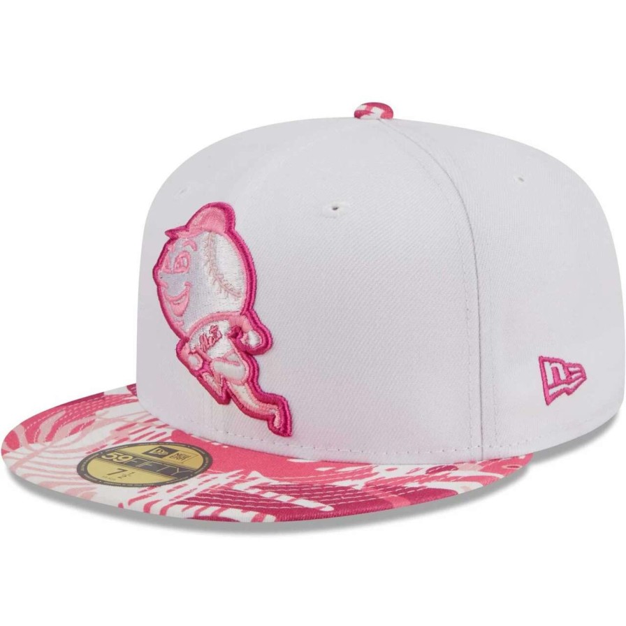 Team * | Men'S New York Mets New Era White/Pink Flamingo 59Fifty Fitted Hat