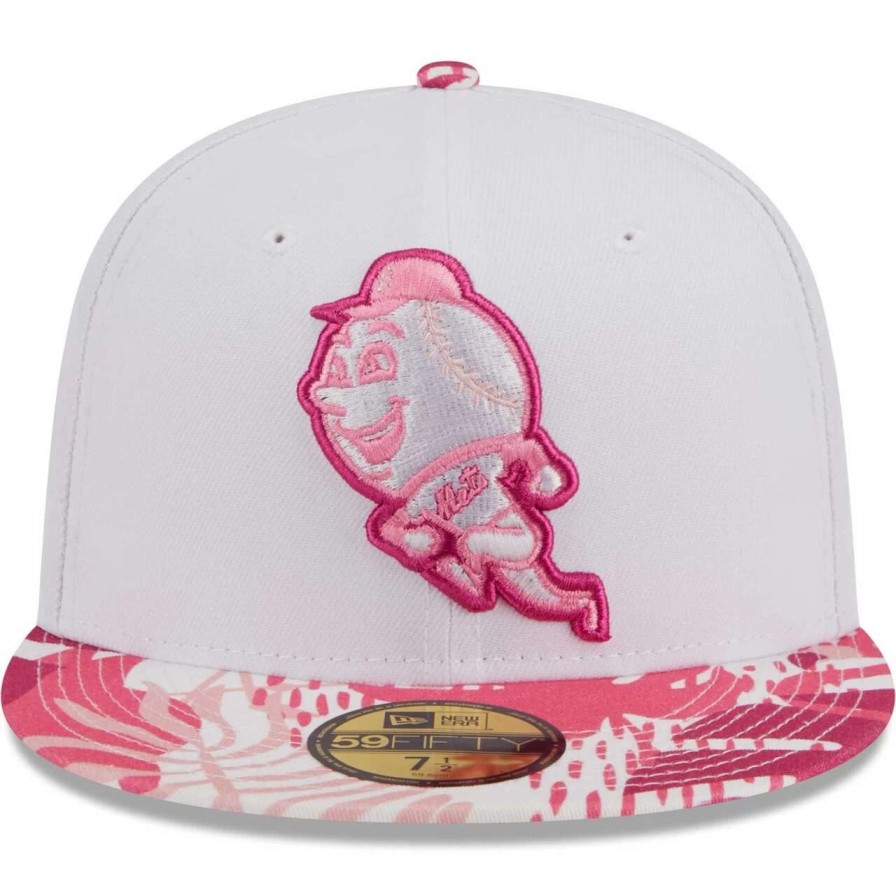 Team * | Men'S New York Mets New Era White/Pink Flamingo 59Fifty Fitted Hat