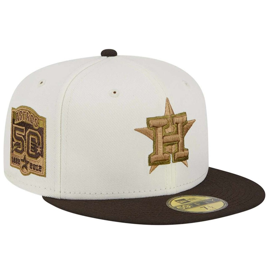 Team * | Men'S Houston Astros New Era White/Brown 50Th Team Anniversary 59Fifty Fitted Hat