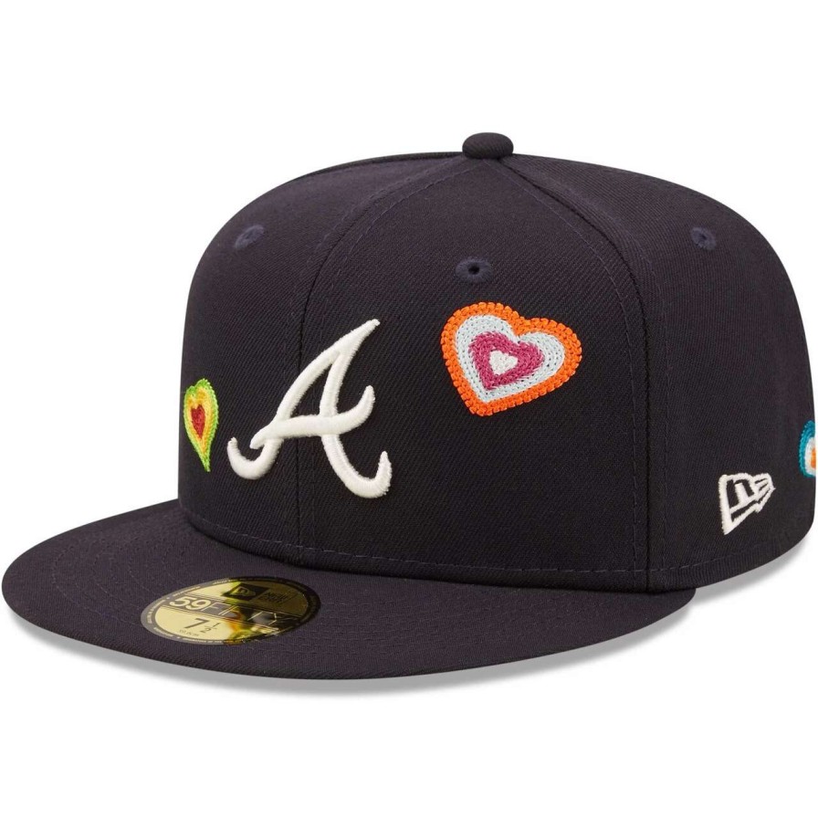 Team * | Men'S Atlanta Braves New Era Navy Chain Stitch Heart 59Fifty Fitted Hat