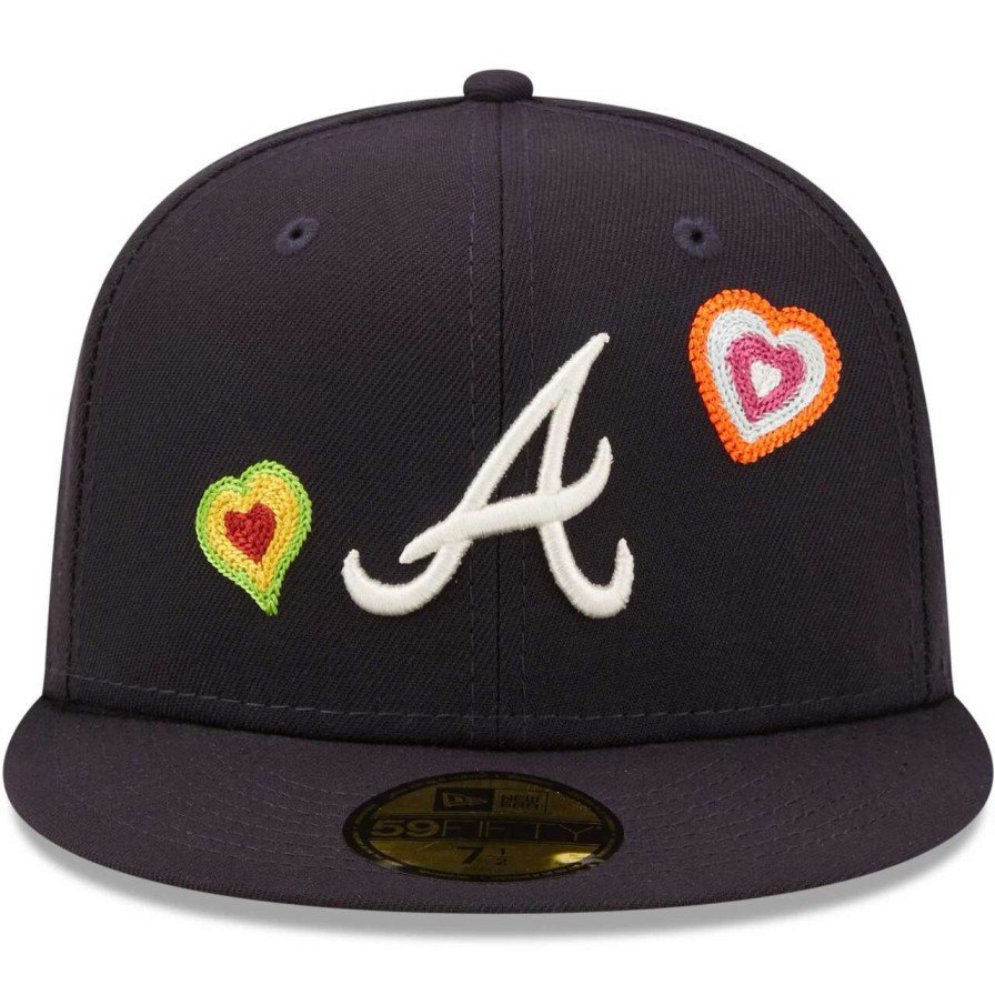 Team * | Men'S Atlanta Braves New Era Navy Chain Stitch Heart 59Fifty Fitted Hat