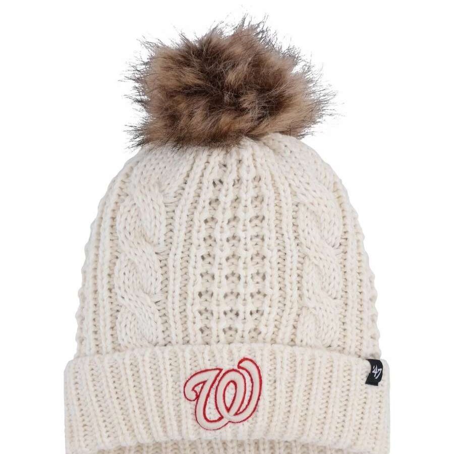 Team * | Women'S Washington Nationals '47 Cream Meeko Cuffed Knit Hat With Pom