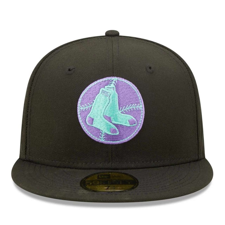 Team * | Men'S Boston Red Sox New Era Black Alternate Logo Black Light 59Fifty Fitted Hat