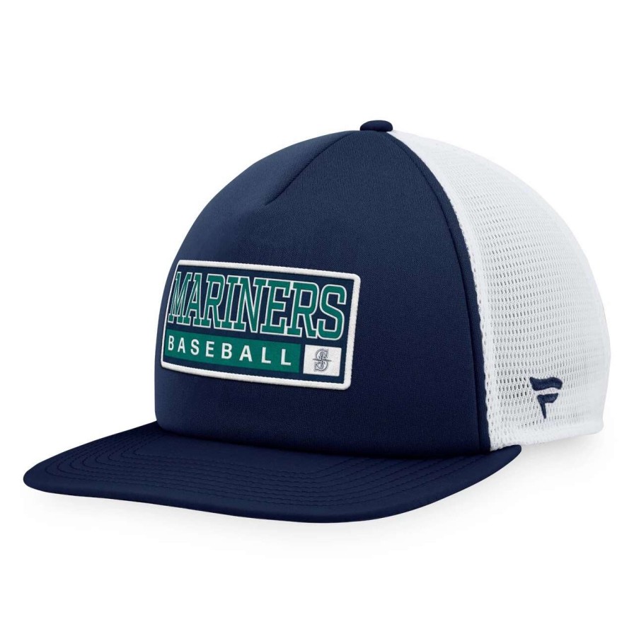 Team * | Men'S Seattle Mariners Majestic Navy/White Foam Trucker Snapback Hat