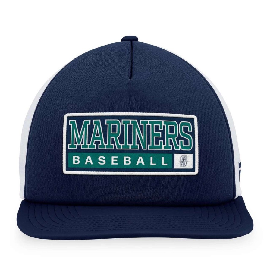 Team * | Men'S Seattle Mariners Majestic Navy/White Foam Trucker Snapback Hat