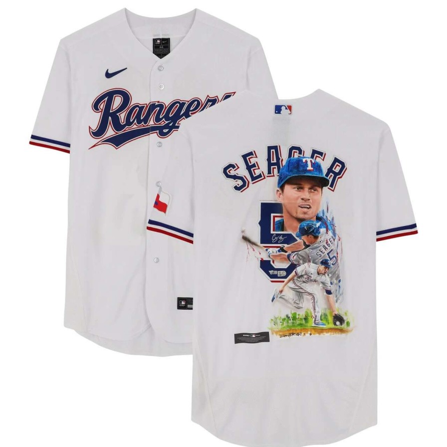 Collectibles & Memorabilia * | Corey Seager Texas Rangers Autographed Fanatics Authentic White Nike Authentic Jersey Art By David Arrigo Limited Edition Of 1