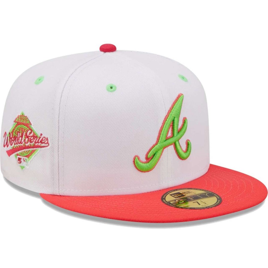 Team * | Men'S Atlanta Braves New Era White/Coral 1995 World Series Strawberry Lolli 59Fifty Fitted Hat