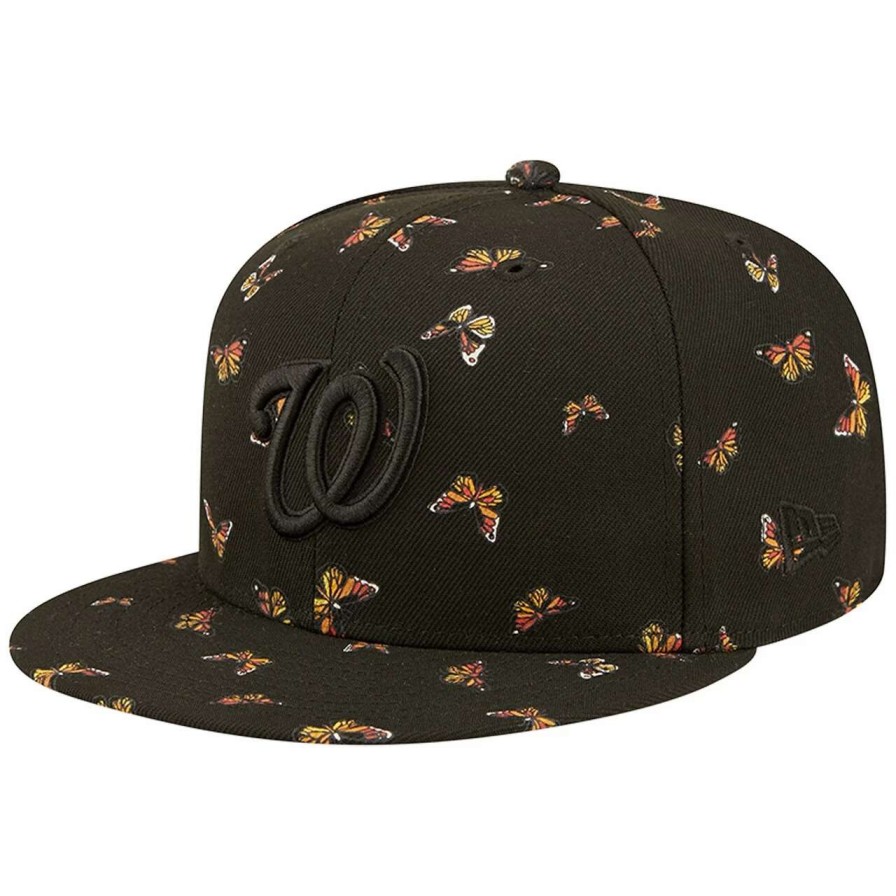 Team * | Men'S Washington Nationals New Era Black Flutter 59Fifty Fitted Hat