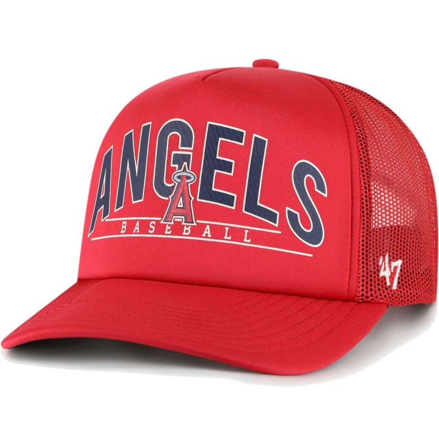 Team * | Men'S Los Angeles Angels '47 Red Backhaul Foam Trucker Snapback Hat