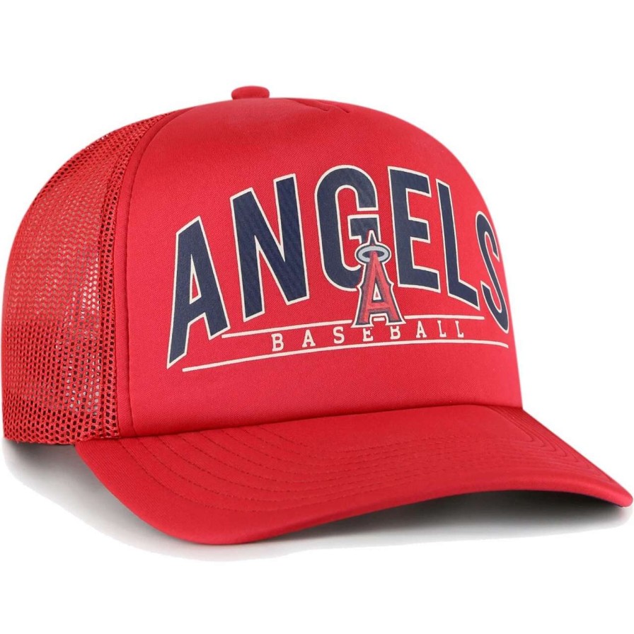 Team * | Men'S Los Angeles Angels '47 Red Backhaul Foam Trucker Snapback Hat