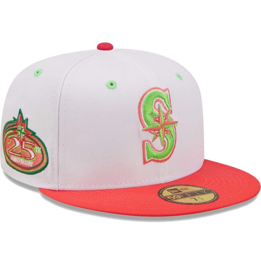 Team * | Men'S Seattle Mariners New Era White/Coral 25Th Anniversary Strawberry Lolli 59Fifty Fitted Hat