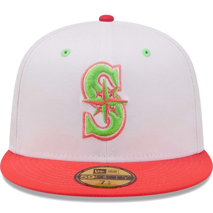 Team * | Men'S Seattle Mariners New Era White/Coral 25Th Anniversary Strawberry Lolli 59Fifty Fitted Hat