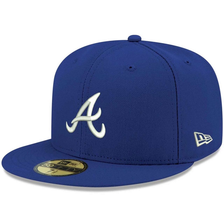 Team * | Men'S Atlanta Braves New Era Royal White Logo 59Fifty Fitted Hat