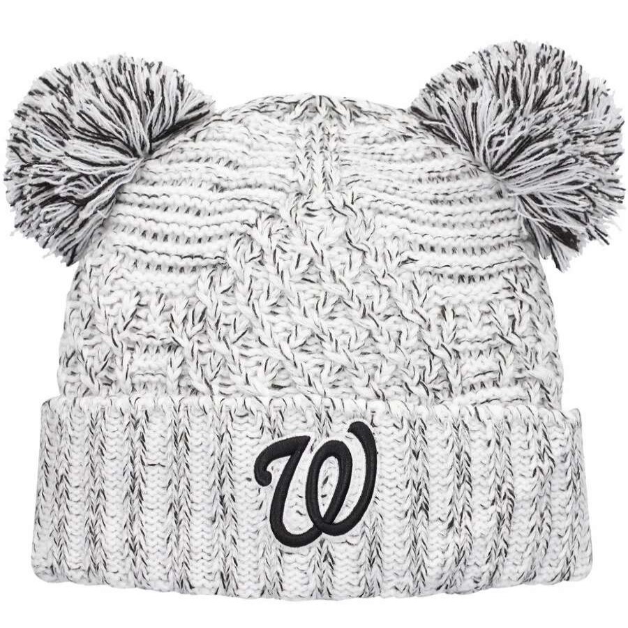 Team * | Women'S Washington Nationals New Era Gray Dual Pom Knit Hat