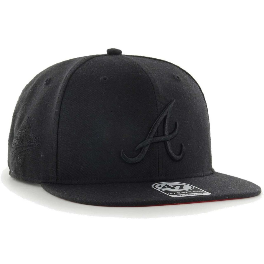 Team * | Men'S Atlanta Braves '47 Black On Black Sure Shot Captain Snapback Hat