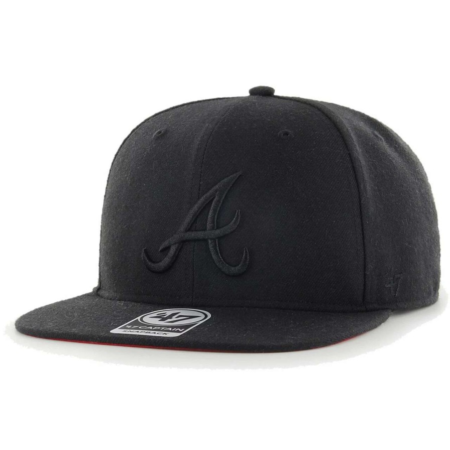 Team * | Men'S Atlanta Braves '47 Black On Black Sure Shot Captain Snapback Hat