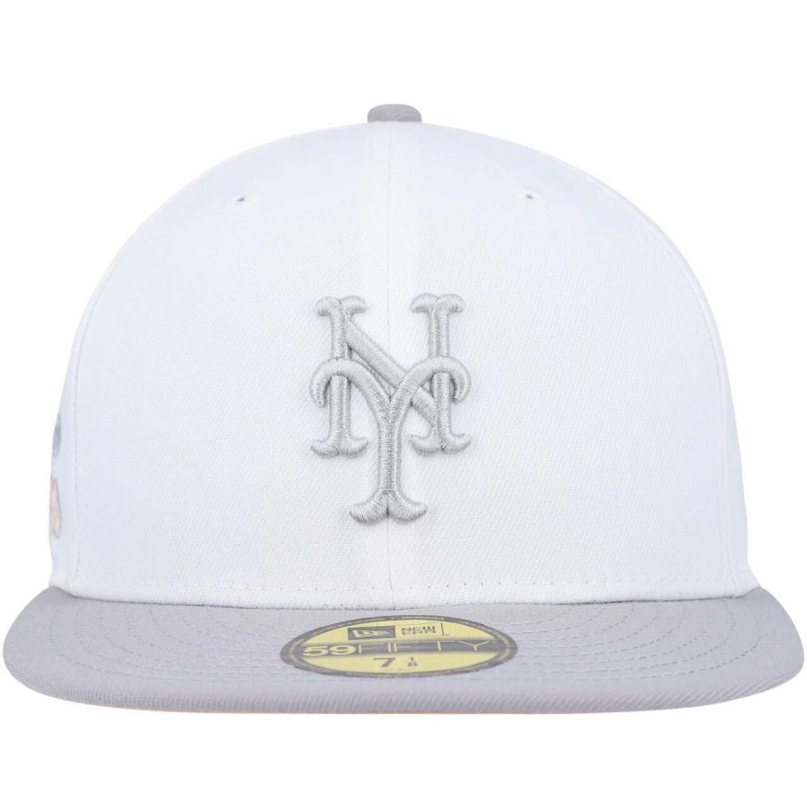 Team * | Men'S New York Mets New Era White/Gray 1986 World Series Side Patch Peach Undervisor 59Fifty Fitted Hat