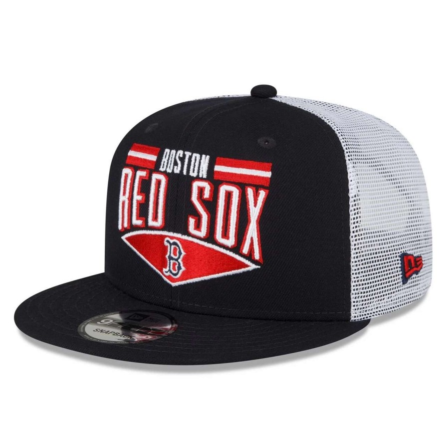 Team * | Men'S Boston Red Sox New Era Navy/White Base Trucker 9Fifty Snapback Hat