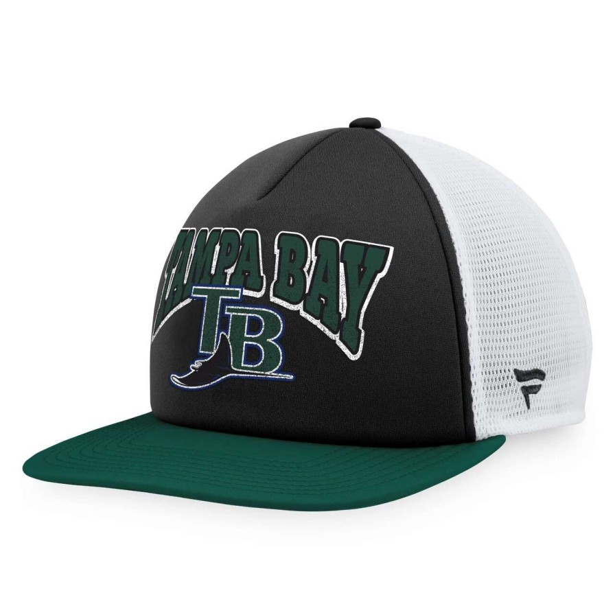 Team * | Men'S Tampa Bay Rays Fanatics Branded Black/Green Heritage Foam Front Trucker Snapback Hat