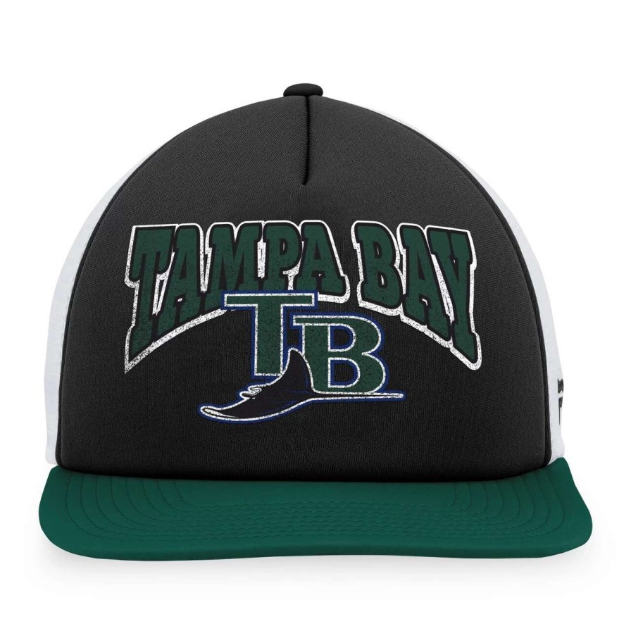 Team * | Men'S Tampa Bay Rays Fanatics Branded Black/Green Heritage Foam Front Trucker Snapback Hat