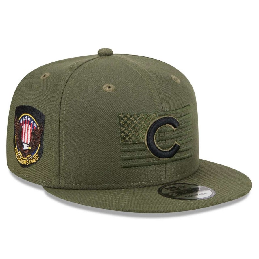 Team * | Men'S Chicago Cubs New Era Green 2023 Armed Forces Day 9Fifty Snapback Adjustable Hat