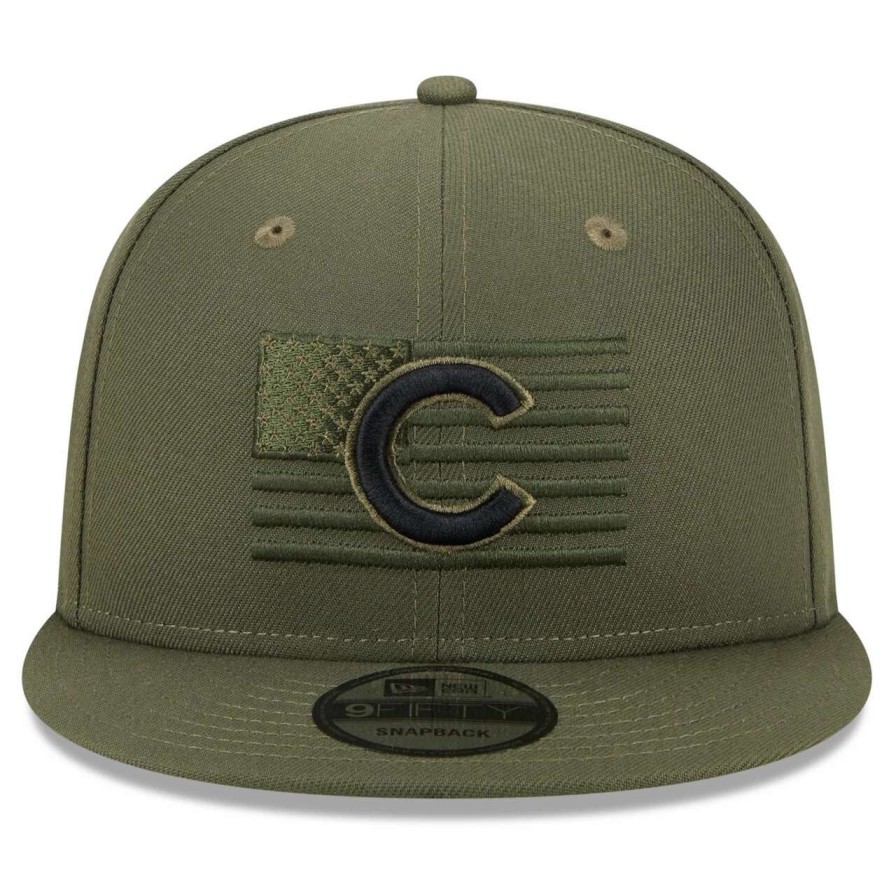 Team * | Men'S Chicago Cubs New Era Green 2023 Armed Forces Day 9Fifty Snapback Adjustable Hat