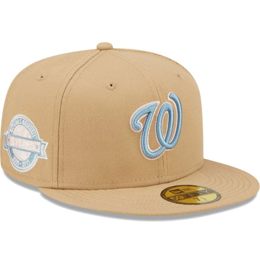 Team * | Men'S Washington Nationals New Era Tan 10Th Anniversary Sky Blue Undervisor 59Fifty Fitted Hat