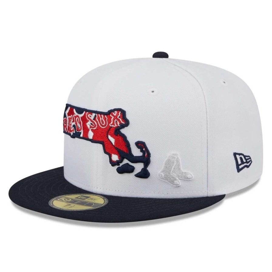 Team * | Men'S Boston Red Sox New Era White/Navy State 59Fifty Fitted Hat