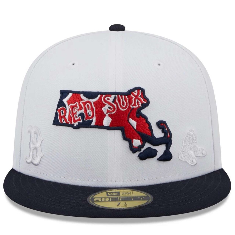 Team * | Men'S Boston Red Sox New Era White/Navy State 59Fifty Fitted Hat