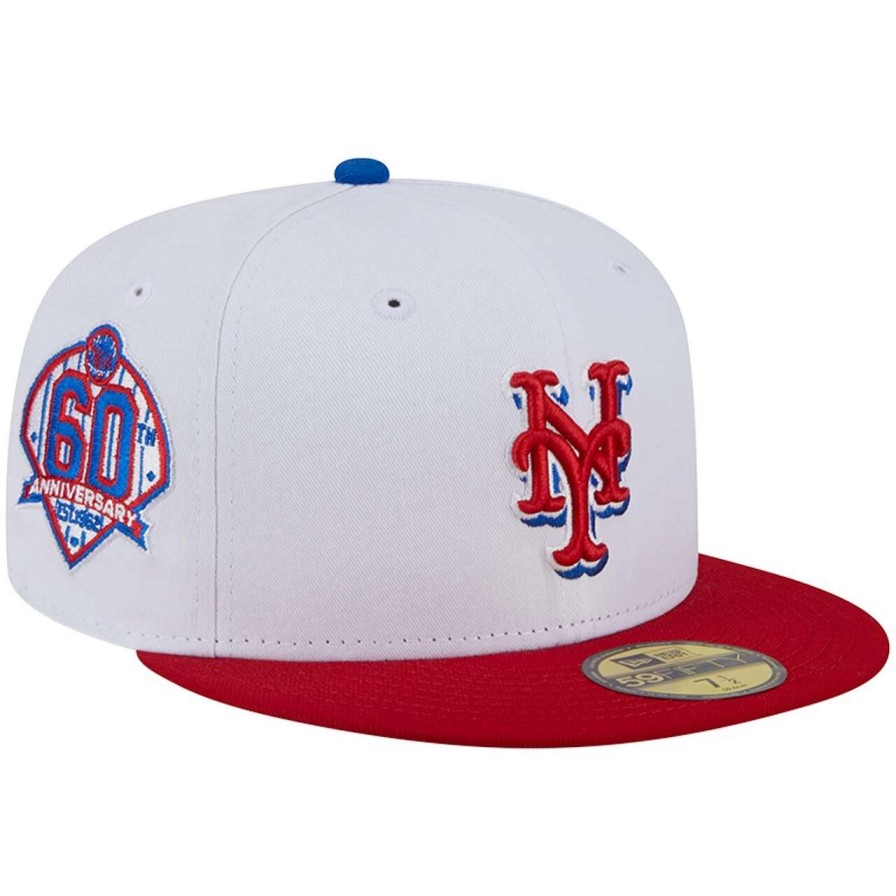 Team * | Men'S New York Mets New Era White/Red Undervisor 59Fifty Fitted Hat