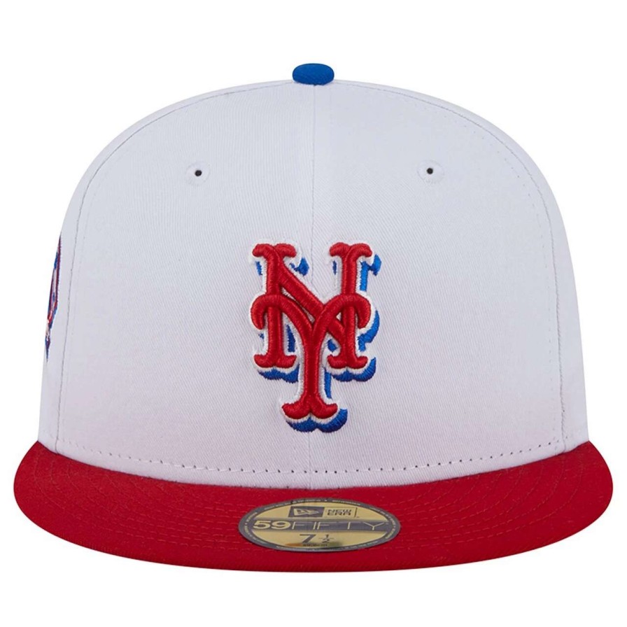 Team * | Men'S New York Mets New Era White/Red Undervisor 59Fifty Fitted Hat