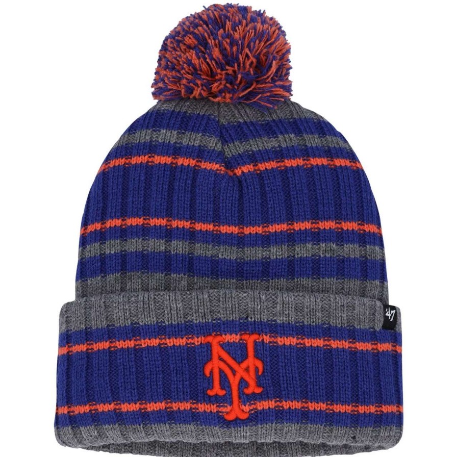 Team * | Men'S New York Mets '47 Gray Rexford Cuffed Knit Hat With Pom