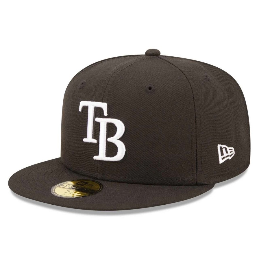 Team * | Men'S Tampa Bay Rays New Era Black Team Logo 59Fifty Fitted Hat