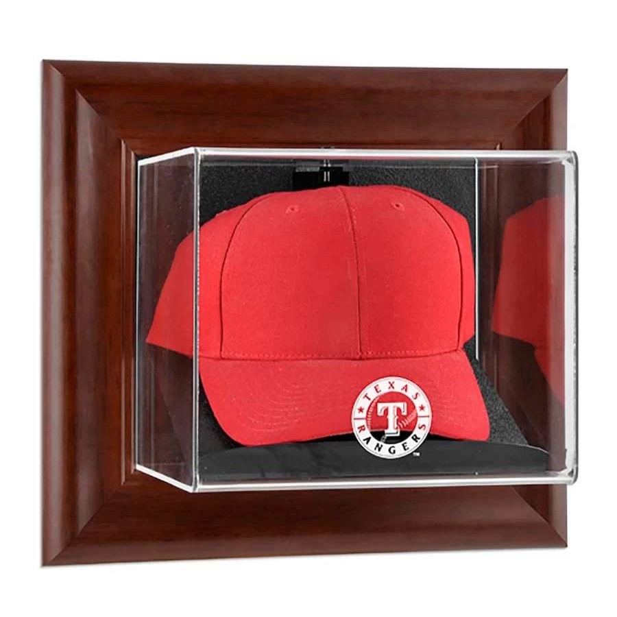 Collectibles & Memorabilia * | Texas Rangers Fanatics Authentic Brown Framed Wall-Mounted Logo Cap Case