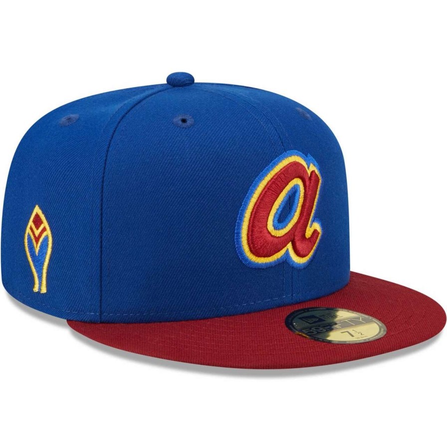 Team * | Men'S Atlanta Braves New Era Royal/Red Throwback Logo Primary Jewel Gold Undervisor 59Fifty Fitted Hat