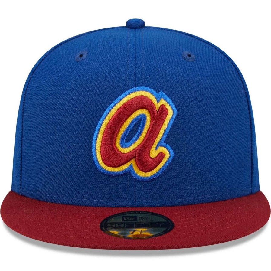 Team * | Men'S Atlanta Braves New Era Royal/Red Throwback Logo Primary Jewel Gold Undervisor 59Fifty Fitted Hat