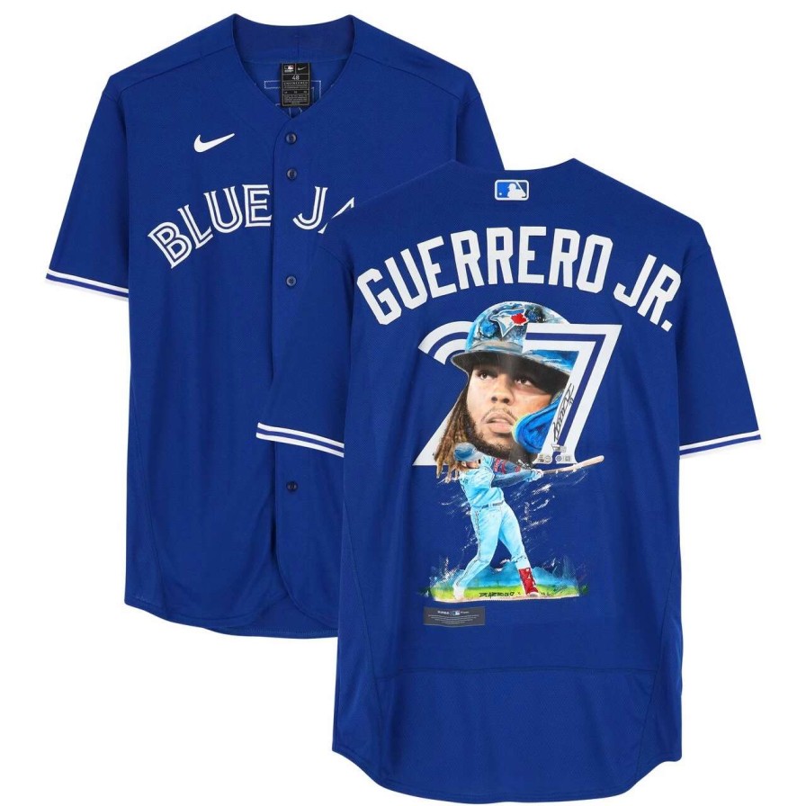 Collectibles & Memorabilia * | Vladimir Guerrero Jr. Toronto Blue Jays Autographed Fanatics Authentic Blue Jersey Hand Painted By David Arrigo Limited Edition Of 1