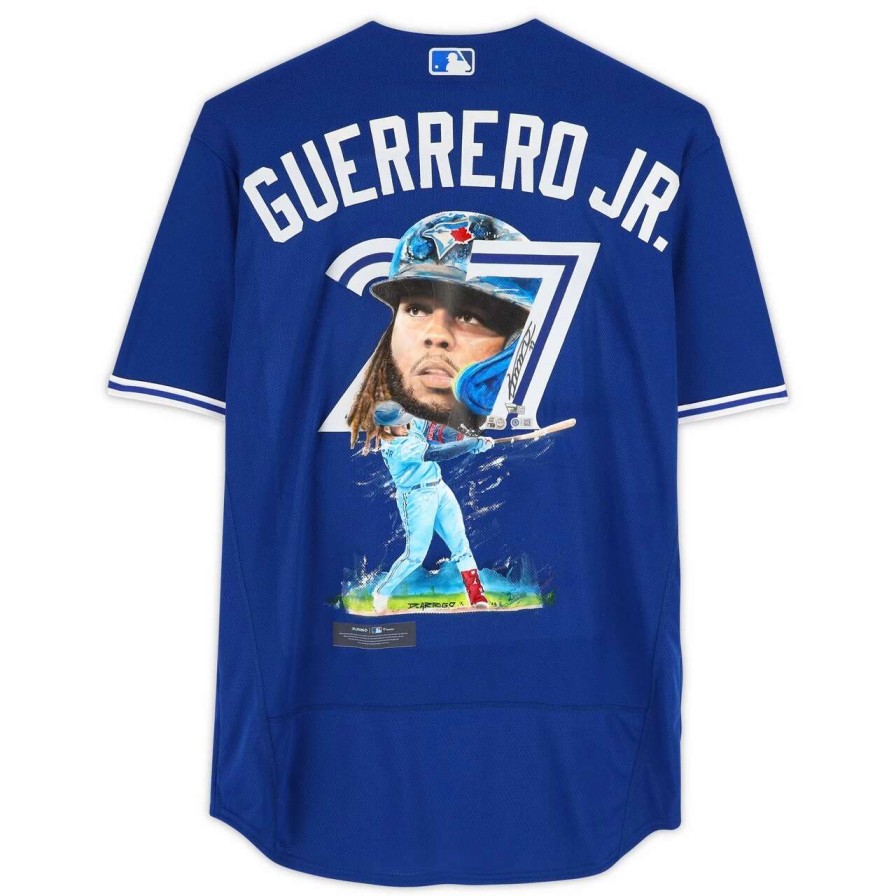 Collectibles & Memorabilia * | Vladimir Guerrero Jr. Toronto Blue Jays Autographed Fanatics Authentic Blue Jersey Hand Painted By David Arrigo Limited Edition Of 1