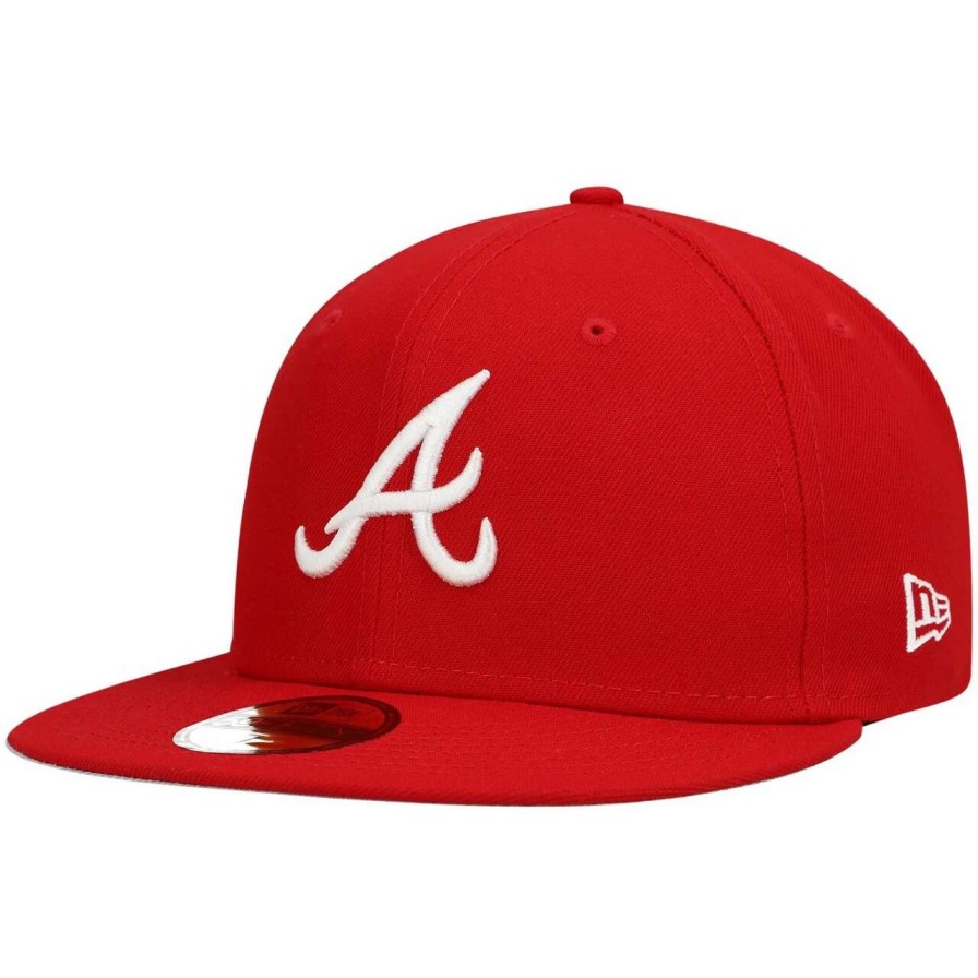 Team * | Men'S Atlanta Braves New Era Red White Logo 59Fifty Fitted Hat