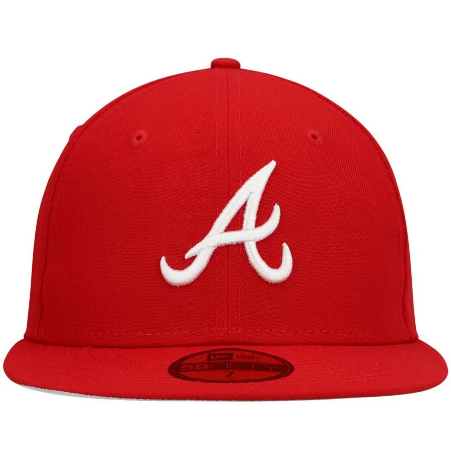 Team * | Men'S Atlanta Braves New Era Red White Logo 59Fifty Fitted Hat