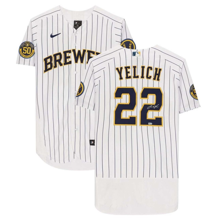 Collectibles & Memorabilia * | Autographed Milwaukee Brewers Christian Yelich Fanatics Authentic White Nike Authentic Jersey