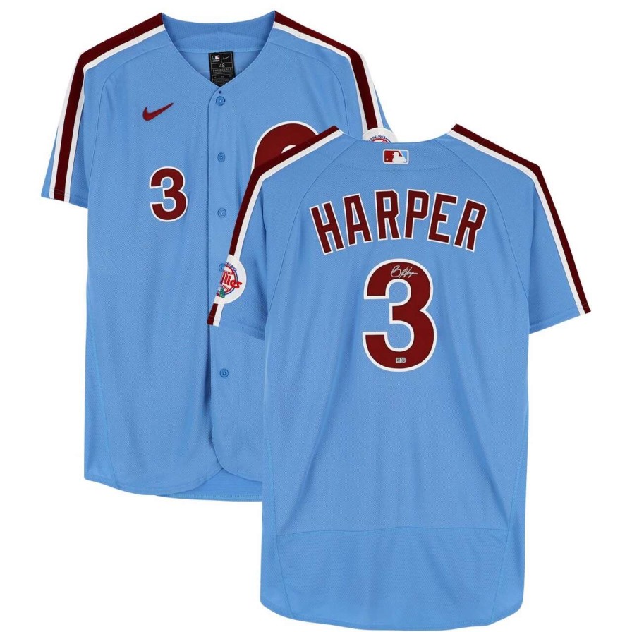 Collectibles & Memorabilia * | Bryce Harper Philadelphia Phillies Autographed Fanatics Authentic Light Blue Alternate Nike Authentic Jersey