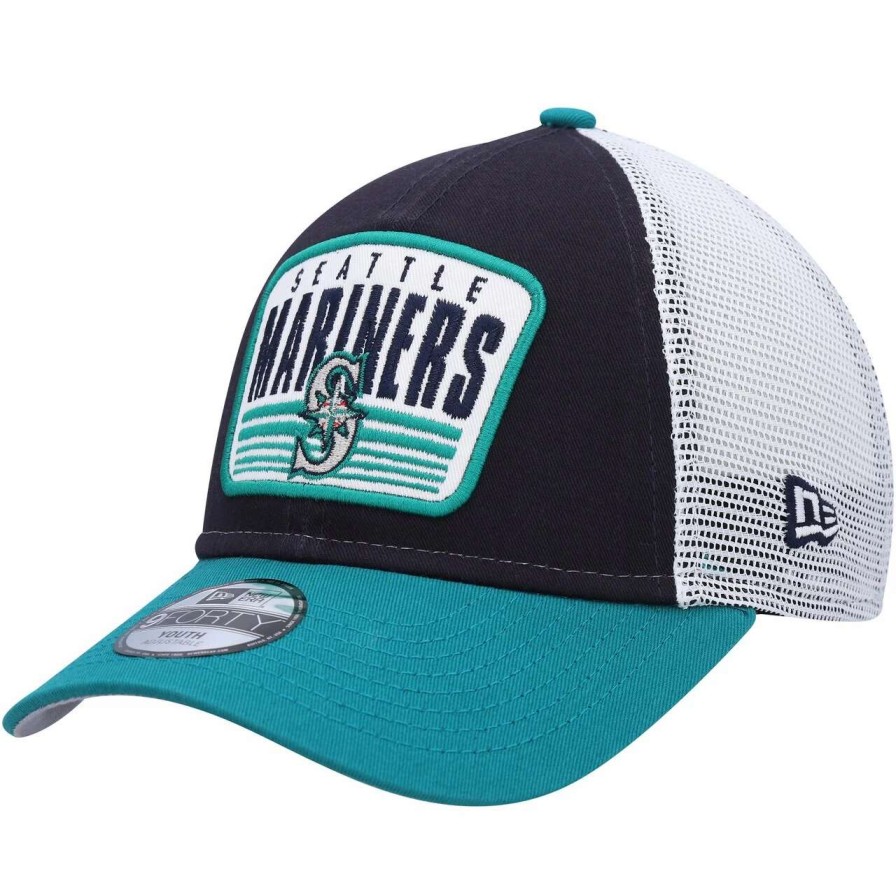 Team * | Youth Seattle Mariners New Era Navy Patch Trucker 9Forty Snapback Hat