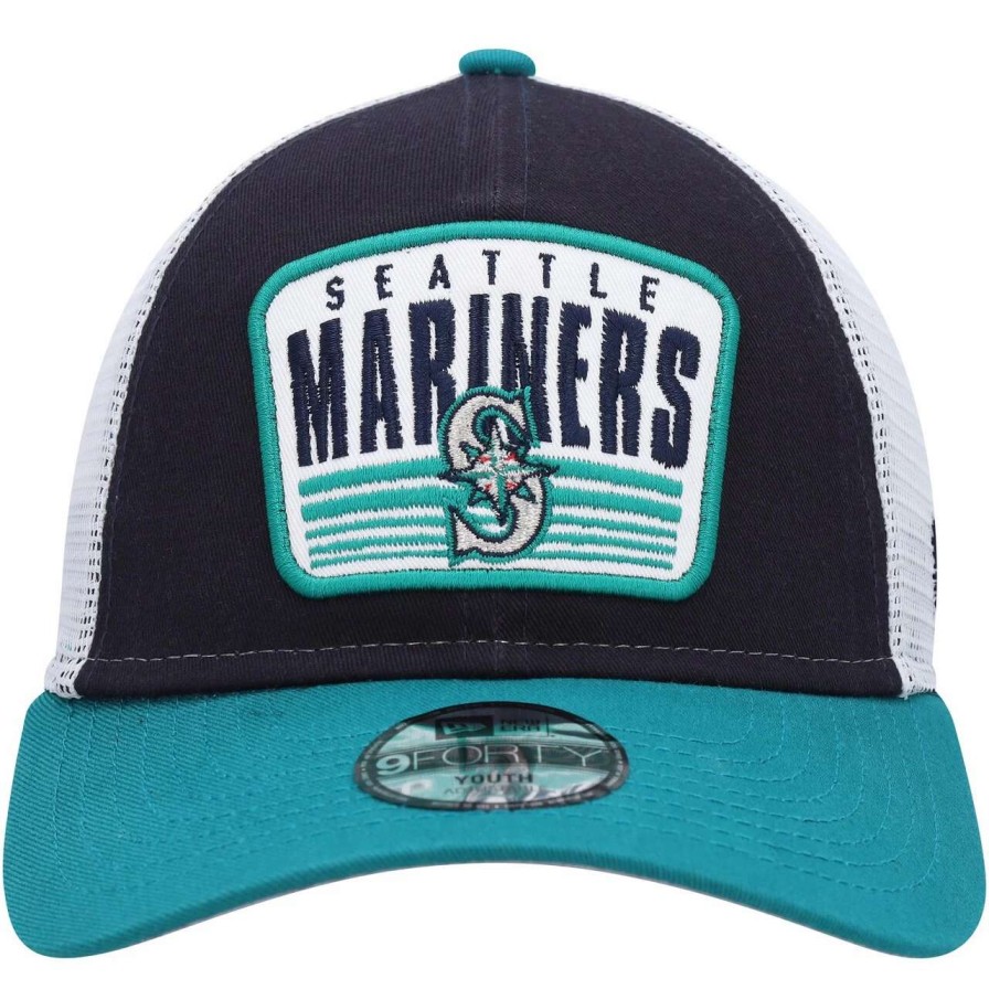 Team * | Youth Seattle Mariners New Era Navy Patch Trucker 9Forty Snapback Hat