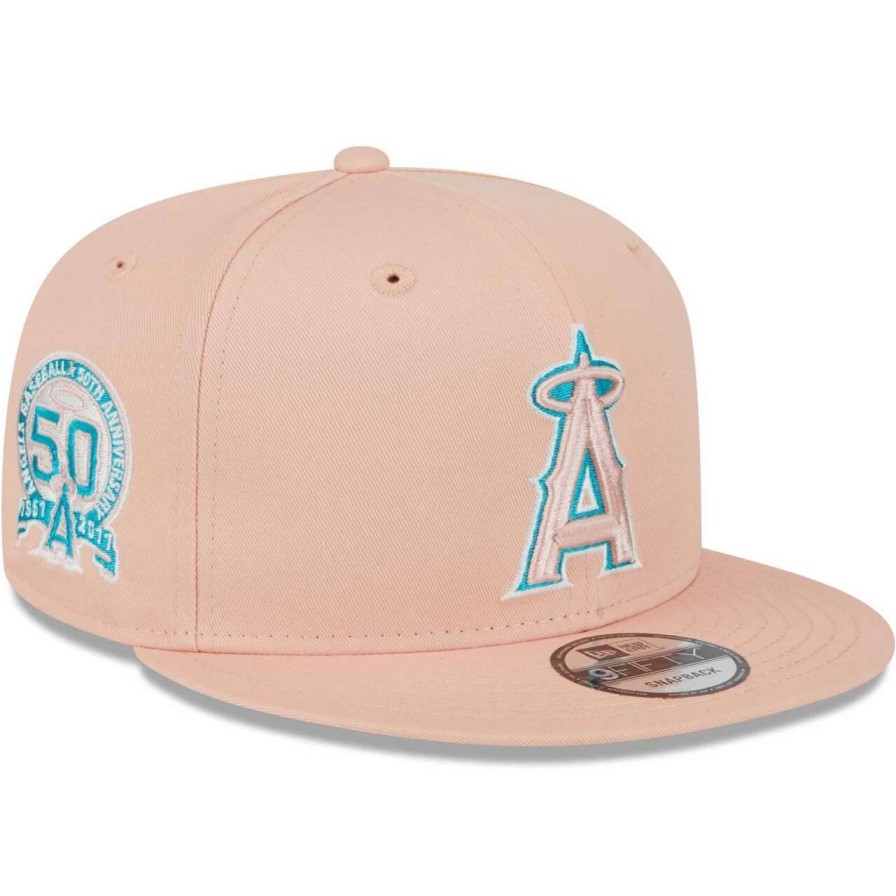 Team * | Men'S Los Angeles Angels New Era Pink Sky Aqua Undervisor 9Fifty Snapback Hat