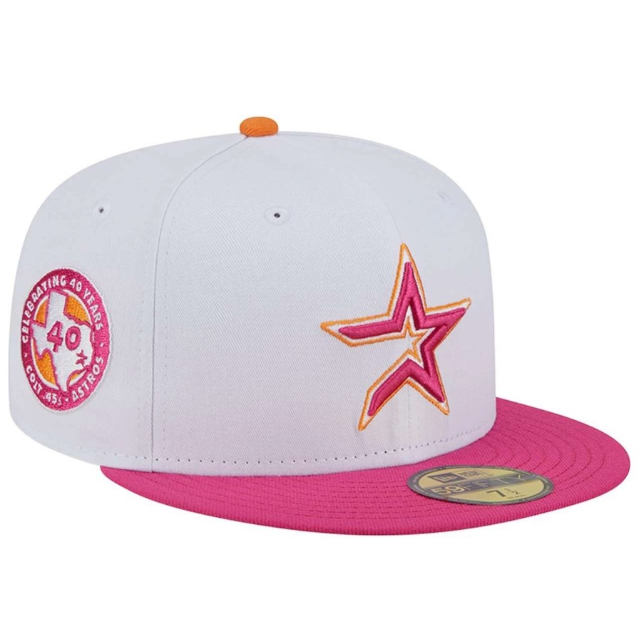 Team * | Men'S Houston Astros New Era White/Pink 40Th Team Anniversary 59Fifty Fitted Hat