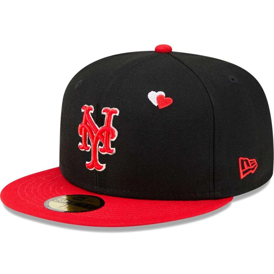 Team * | Men'S New York Mets New Era Black/Red Heart Eyes 59Fifty Fitted Hat